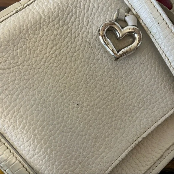 Brighton Fresca White Multicolor Colorful Hearts Leather Shoulder Bag Purse - Picture 5 of 16